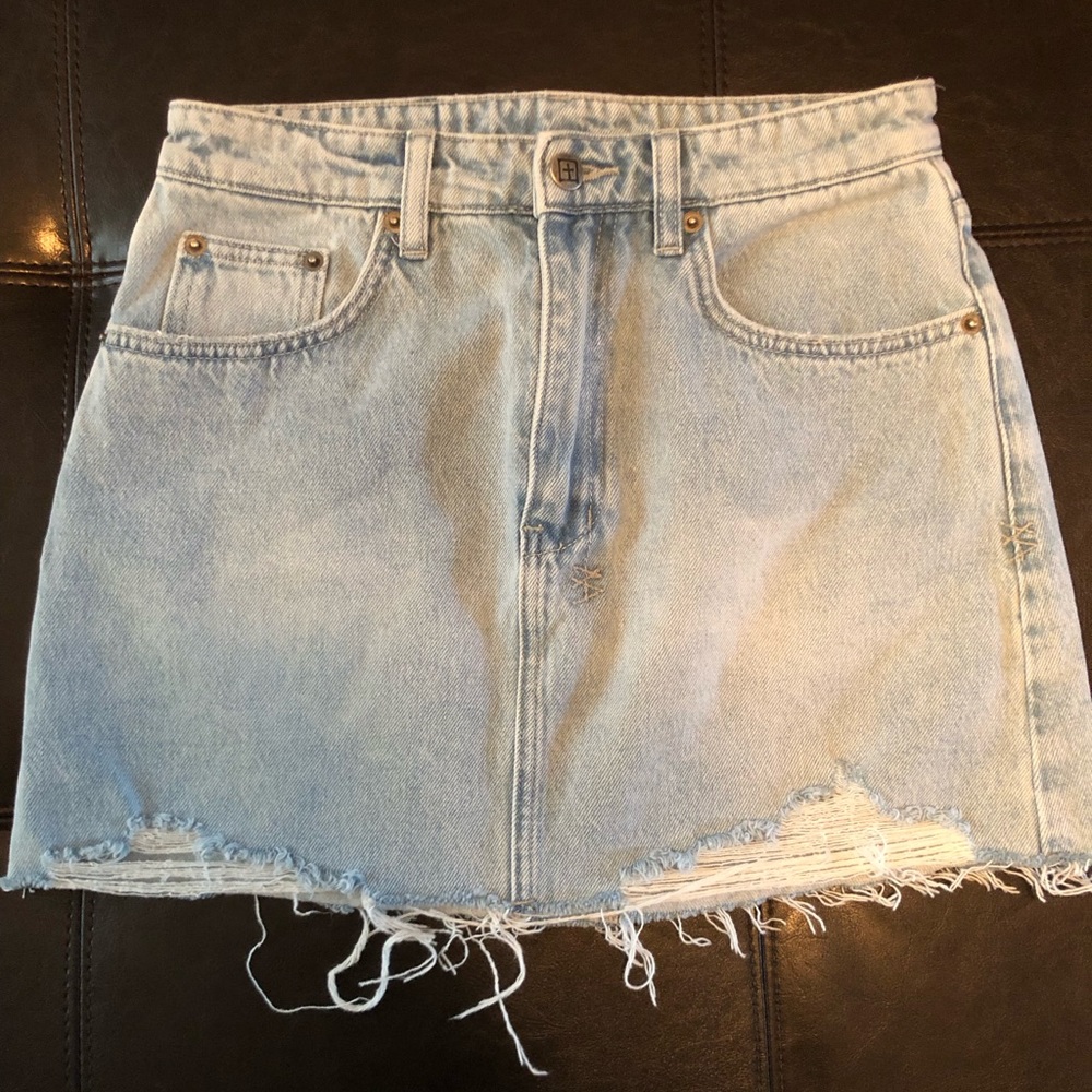 KSUBI Model Mini Sense Sliced Denim Skirt Light Wash Grunge Sz 26 EUC!